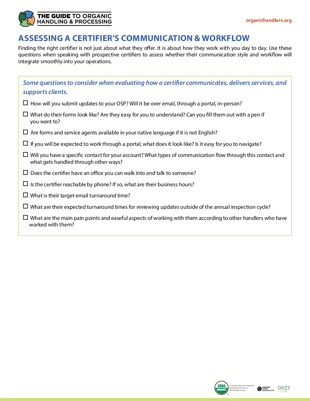 Assessing a Certifier’s Communication & Workflow