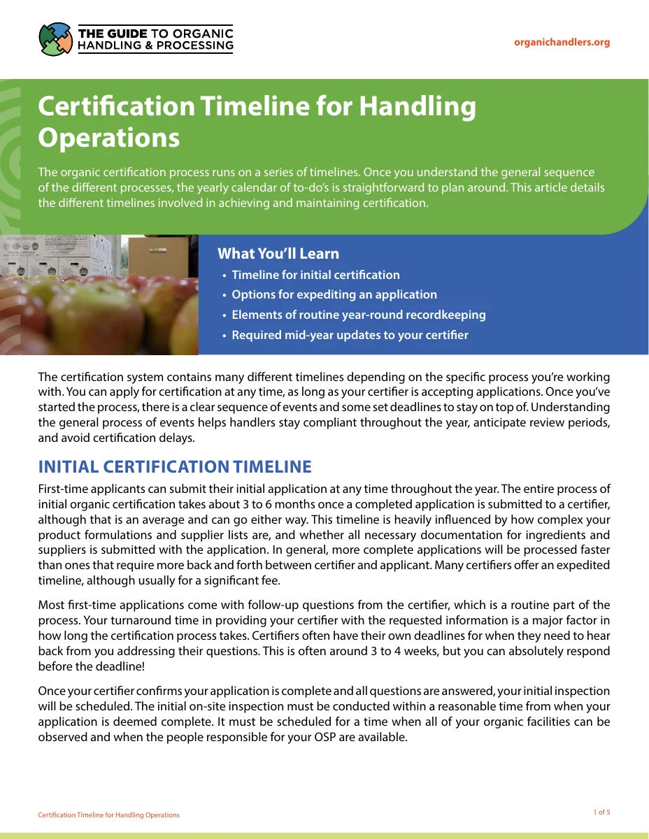 Certification Timeline for Handling Operations