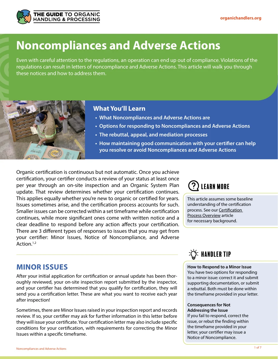 Noncompliances and Adverse Actions