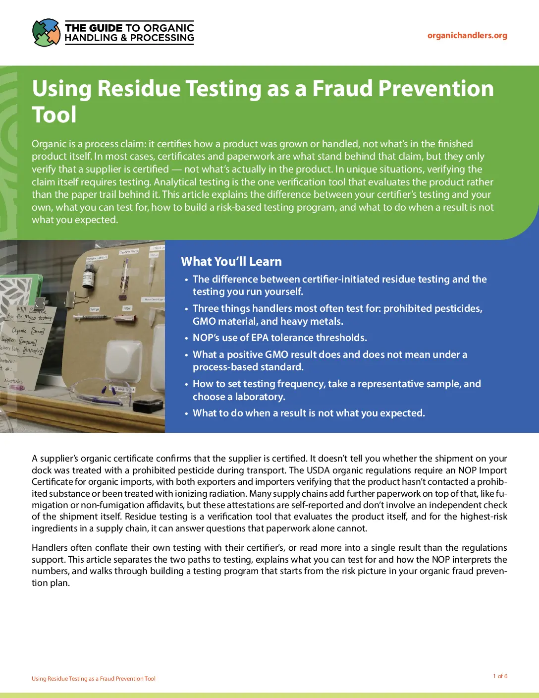 Using Residue Testing as a Fraud Prevention Tool