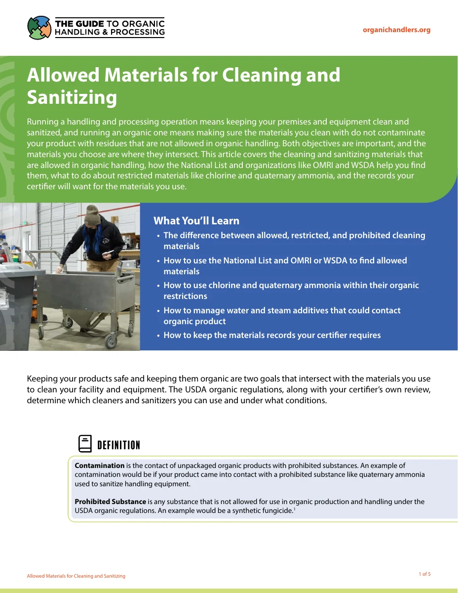 Allowed Materials for Cleaning and Sanitizing