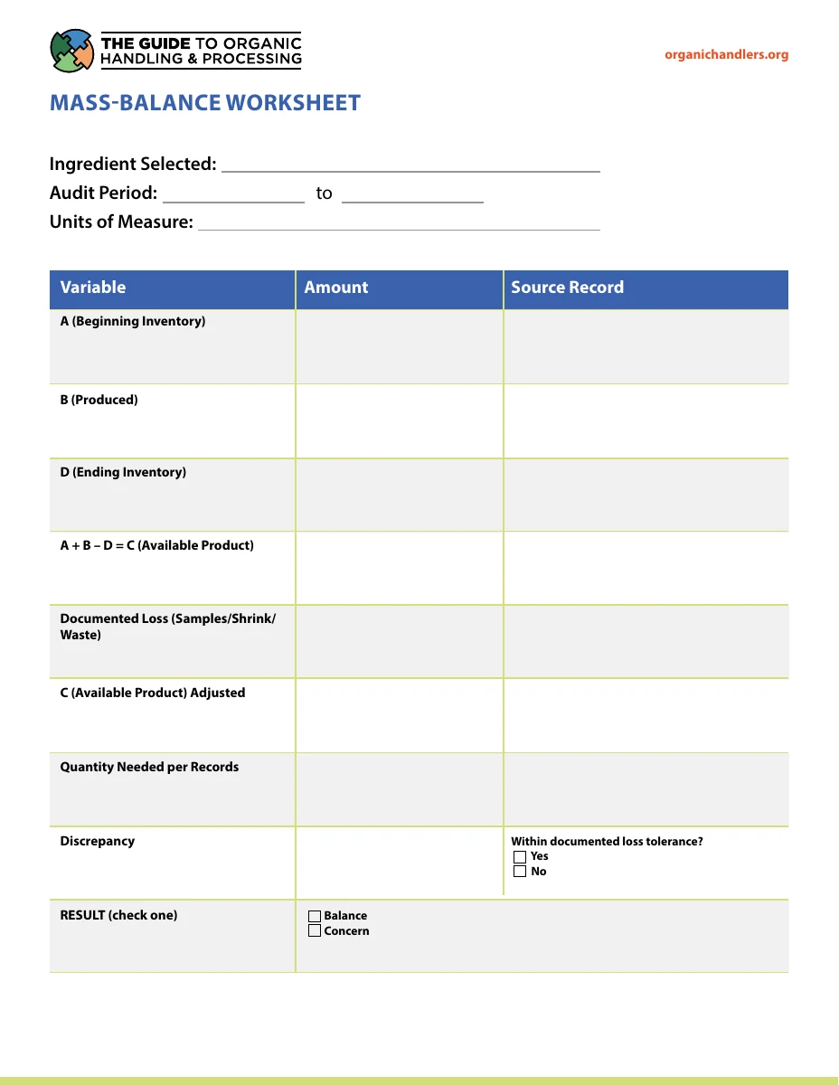 Mass-Balance Worksheet