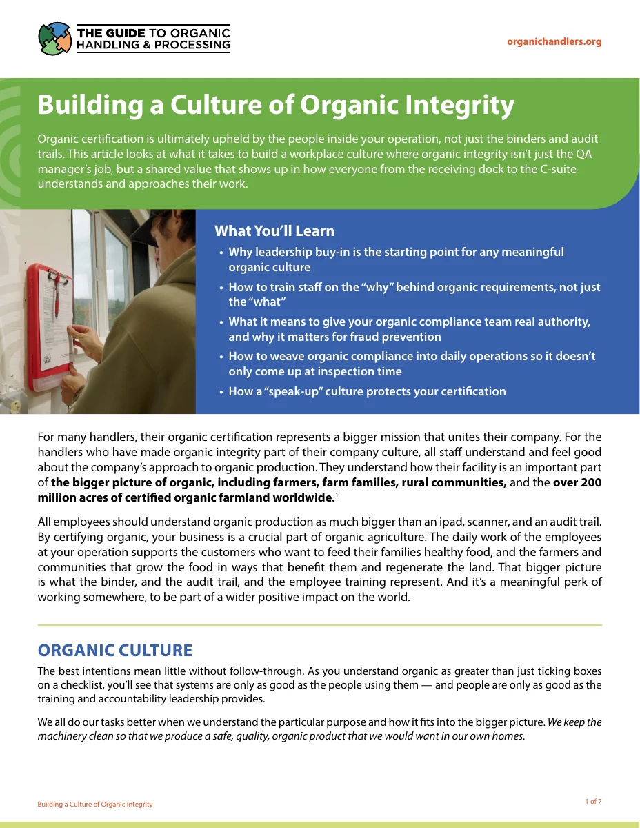Building a Culture of Organic Integrity