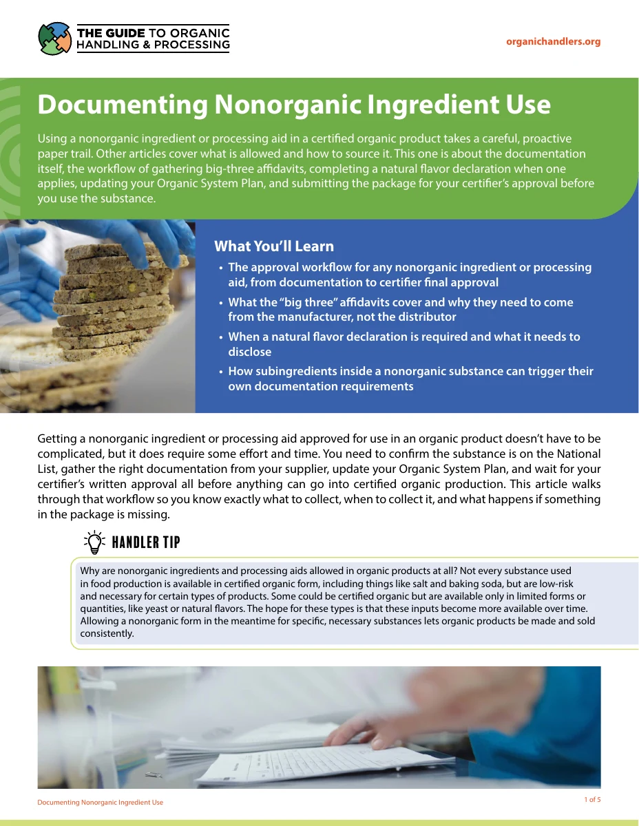 Documenting Nonorganic Ingredient Use