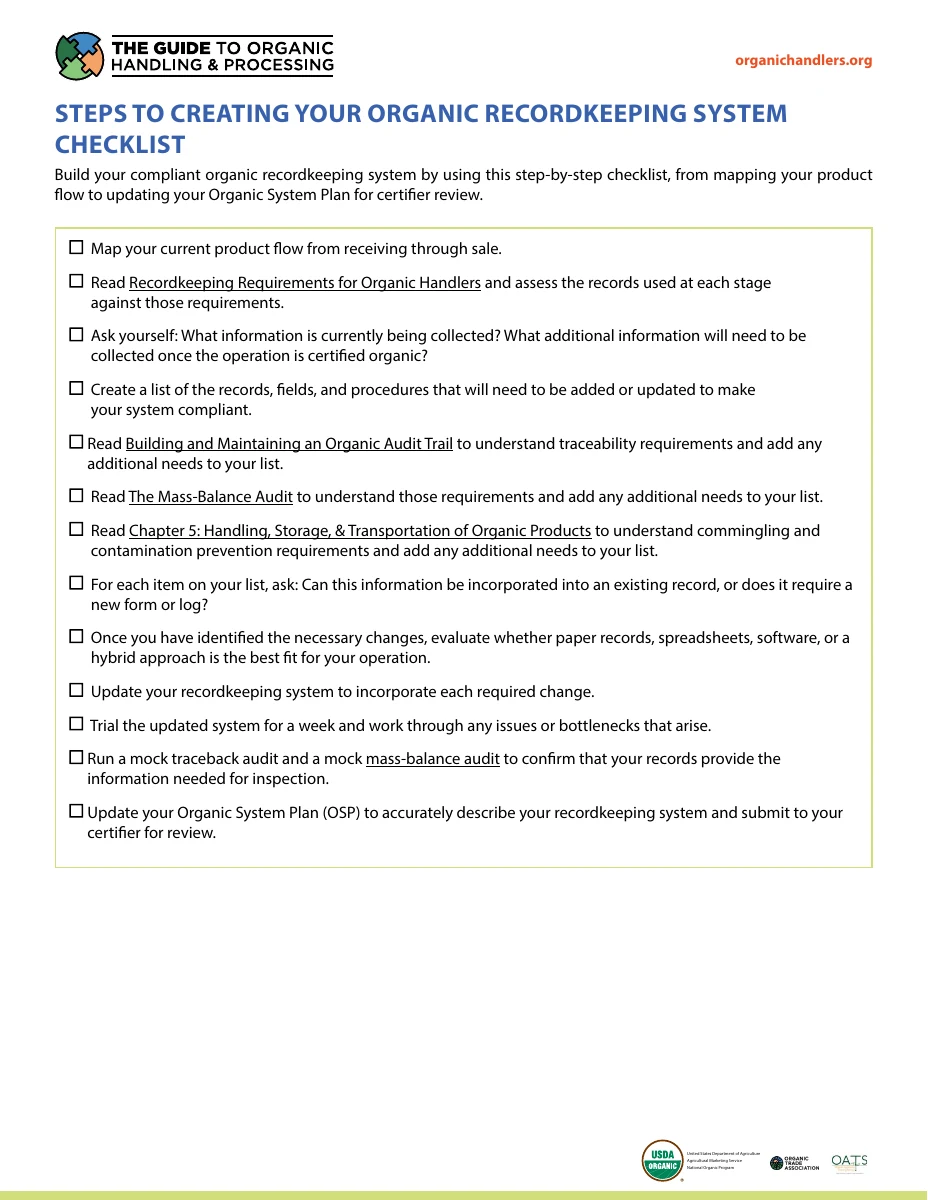 Steps to Creating Your Organic Recordkeeping System Checklist
