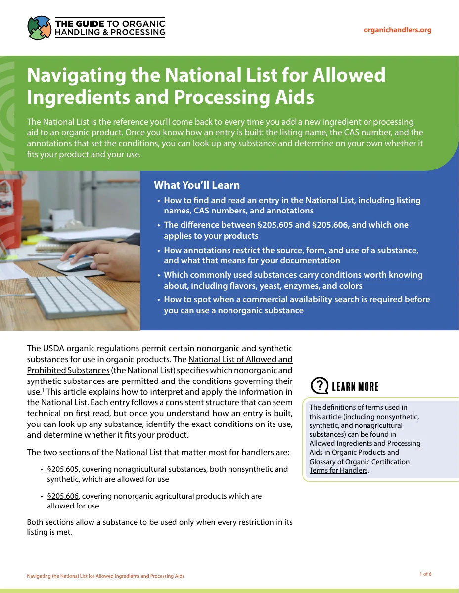 Navigating the National List for Allowed Ingredients and Processing Aids