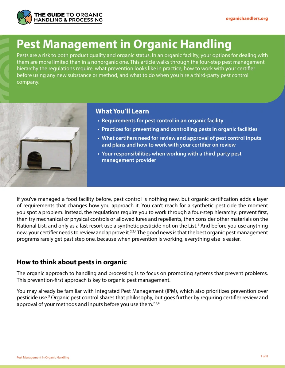 Pest Management in Organic Handling
