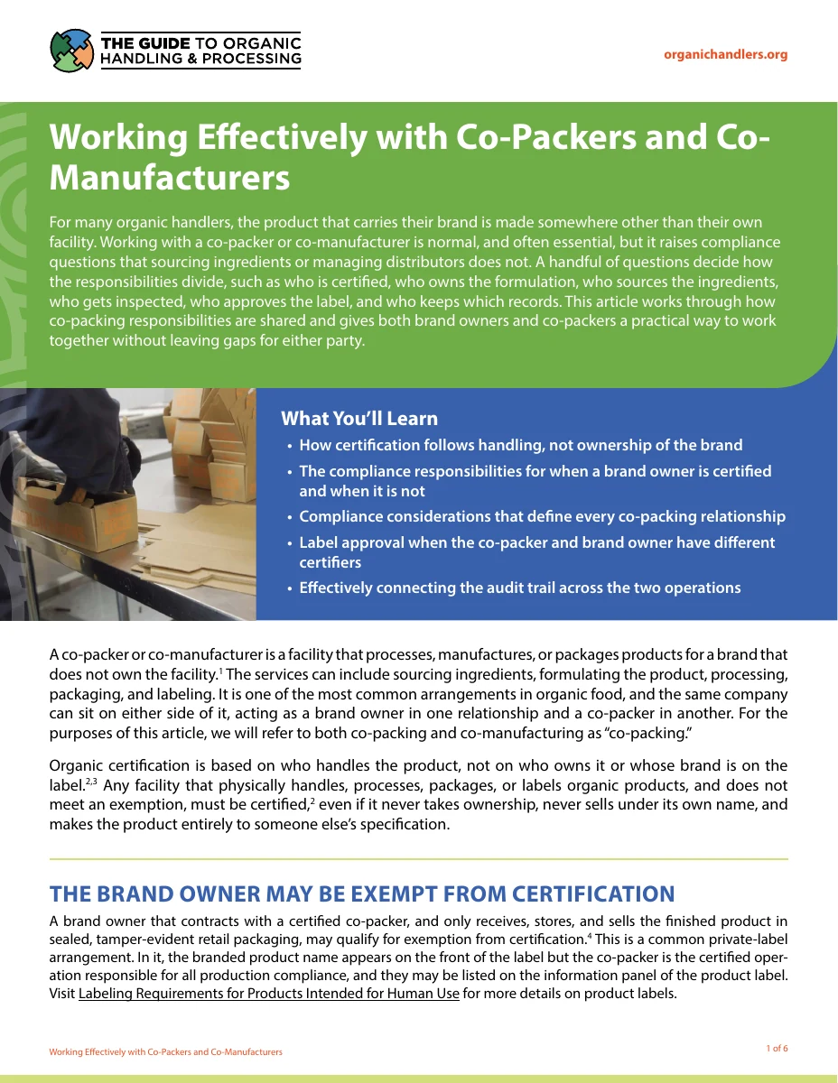 Working Effectively with Co-Packers and Co-Manufacturers