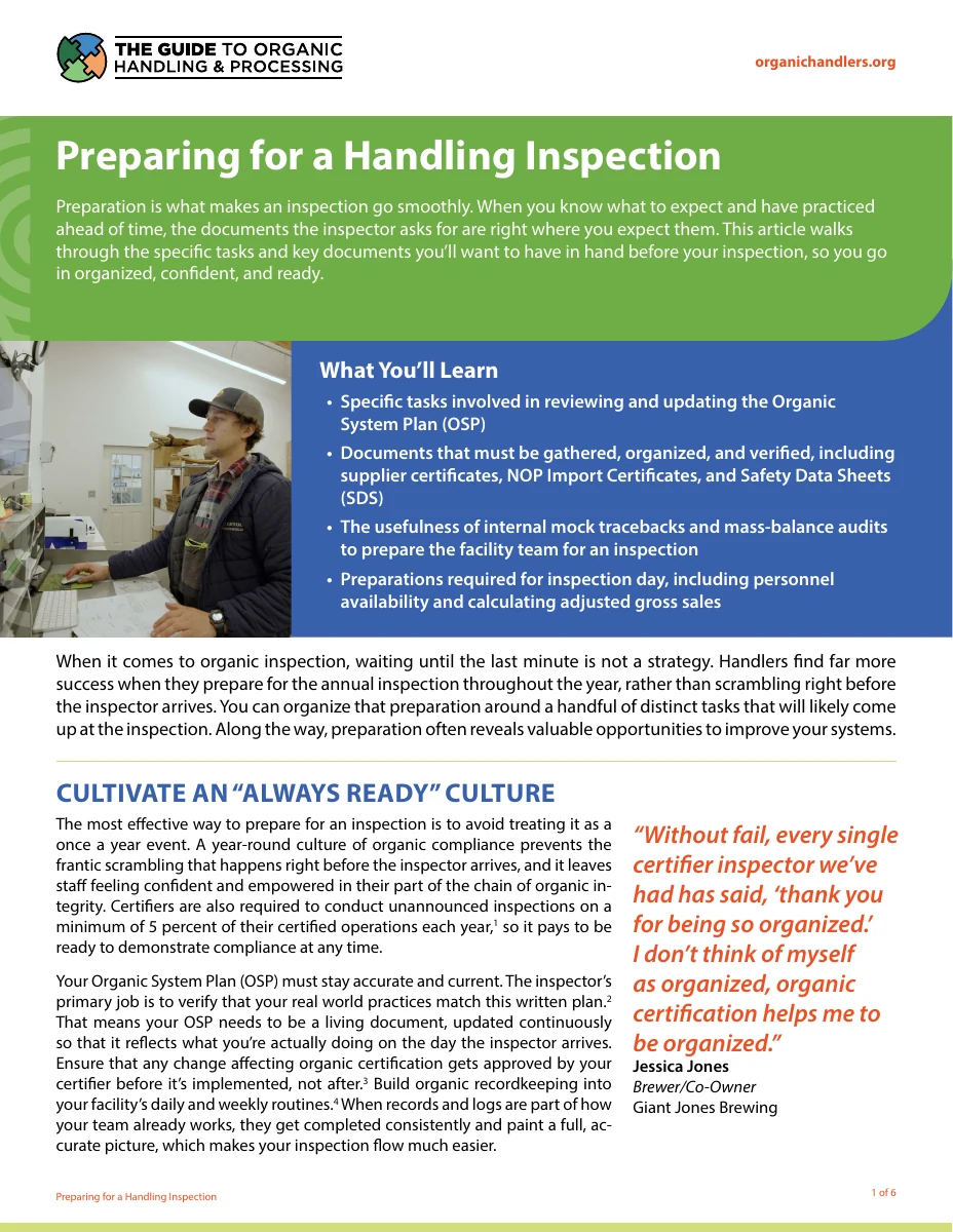 Preparing for a Handling Inspection