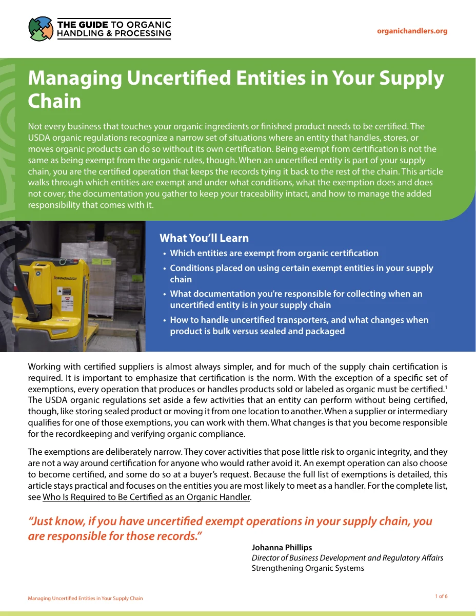 Managing Uncertified Entities in Your Supply Chain