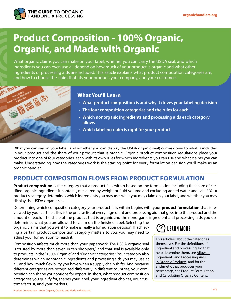 Product Composition – 100% Organic, Organic, and Made with Organic