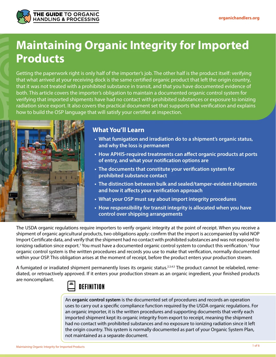 Maintaining Organic Integrity for Imported Products