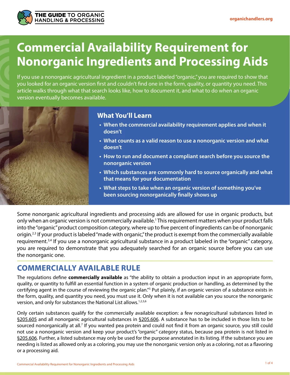 Commercial Availability Requirement for Nonorganic Ingredients and Processing Aids