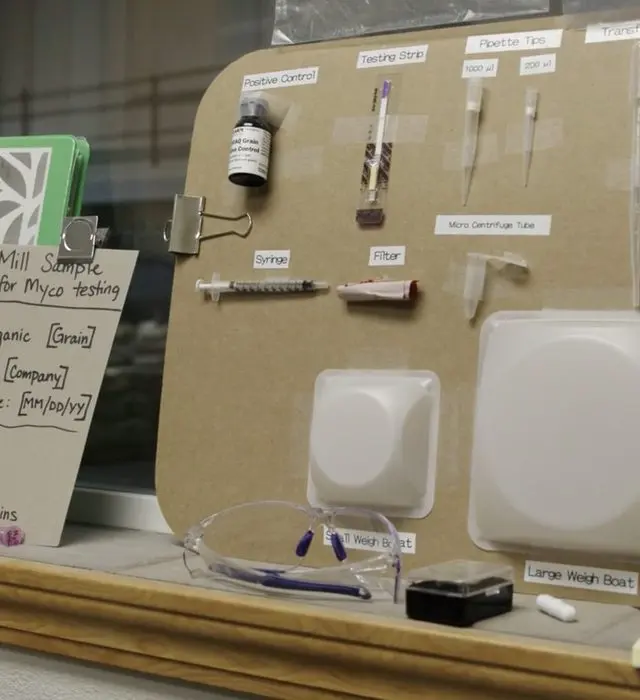 Pest monitoring tools and samples displayed inside a facility.